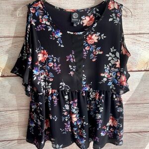 Bobeau Black Floral Blouse